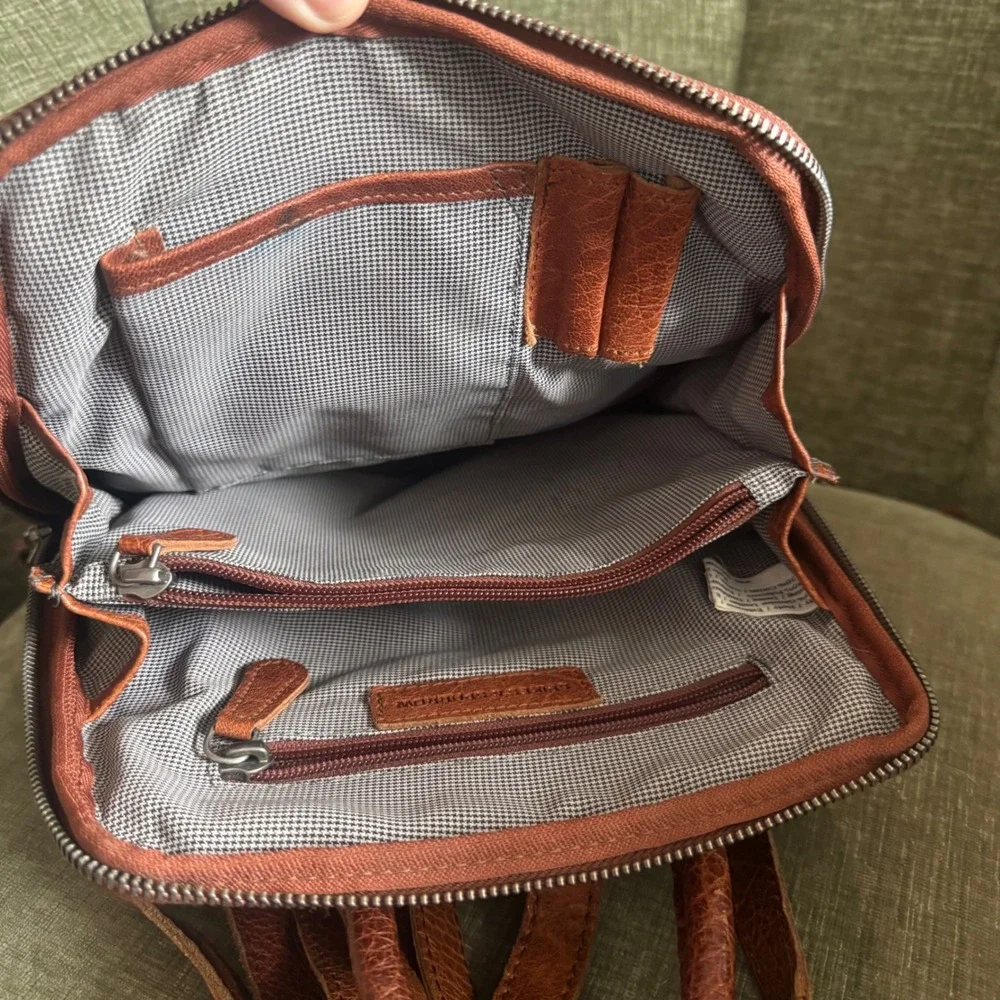 Spikes & Sparrow Leather Backpack Small Cognac Brown Brass Hardware Zip Pockets
